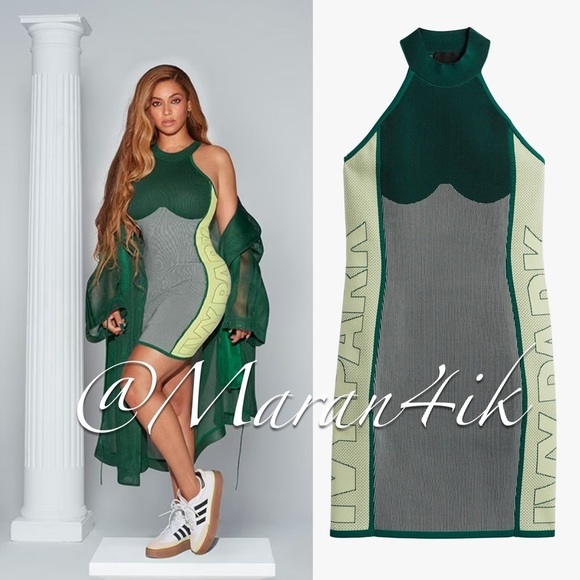 IVY PARK x Adidas Beyonce's Knit Logo Bodycon Dress Green Yellow size S - Picture 1 of 15